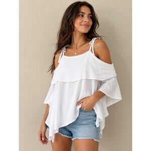 Oh My Gauze! White Off-Shoulder Gauze Blouse with Tie Straps